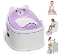 3-in-1 Potty Training Toilet, Portable Potty, Potty Training Seat and Toddler Step Stool, Easy Setup and Clean, Anti-Slip Toddler Potty Trainer for Boy Girl,Lavender
