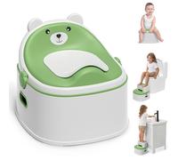 3-in-1 Potty Training Toilet, Portable Potty, Potty Training Seat and Toddler Step Stool, Easy Setup and Clean, Anti-Slip Toddler Potty Trainer for Boy Girl,Green