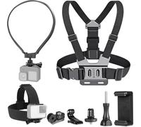 3-in-1 POV Selfie Mount Kit for Action Cameras - Chest Strap, Head Strap, & Neck Bracket Mounts for Hero/Insta360/Xiaomi, Mobile Phone Clip Included