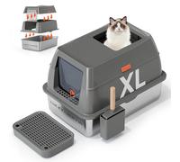3 in 1 Premium Stainless Steel Cat Litter Box with Removable Lid, Enclosed XL Extra Large High-Sided Metal Box for Big Kitty with Scoop, Top Entry, Odor Control, Anti-Leakage, Non-Sticky & Easy Clean