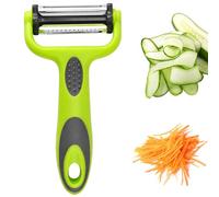 3-in-1 Premium Vegetable Peeler & Julienne Slicer, Stainless Steel Multi-Function Potato Peeler with Ergonomic Non-Slip Grip, Ultra Sharp Speed Peeler for Fruit, Carrot, Cucumber and Apple, Green