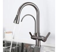 3-in-1 Pull Down Kitchen Faucet with Water Filter Dual Handle High Arc Sink Tap & Sprayer Grey h for Filtered & Regular Water USA
