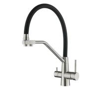 3-in-1 Pull-Out Kitchen Faucet with Dual Lever Flexible Spray Tap Brushed Nickel & Black Finish - Modern Kitchen Sink Accessory for Easy Drinking Water & Versatile Use