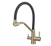 3-in-1 Pull-Out Kitchen Water Tap, Dual Lever Flexible Spray Faucet, Brushed Nickel & Black Finish, Single Hole Design for Easy Installation & Modern Style,Brushed Gold + Black