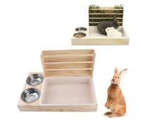3 in 1 Rabbit Hay Feeder with Litter Box and 2 Bowls Metal Hay Rack Bunny Hay Holder for Guinea Pig Chinchilla Bunny Other Small Animals