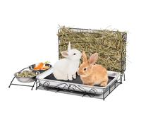 3 in 1 Rabbit Hay Feeder with Litter Box, Metal Bunny Hay Feeder with Toilet and Bowls, Small Animal Hay Rack Holder for Guinea Pig Hamster Rabbit Bunny