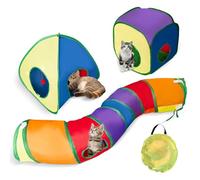 3 in 1 Rainbow Cat Tunnel Toy - Foldable Cats Play Tunnel Cube Tent, Cat Interactive Maze Toy, Tunnel Toy Gifts for Pets Kitten Puppy Rabbit Piggy Guinea Pig, Easy to Fold and Clean