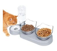 3 in 1 Raised Cat Bowls with Stand, 15° Tilted Cat Food and Water Bowl Set with Removable Water Bottle, Non-Slip Anti Vomiting Food Feeding Bowl for Indoor Cats, Small or Medium Sized Dog