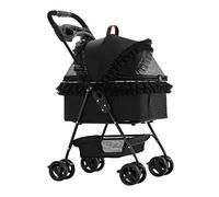 3 in 1 Removable Pet Dog Cat Stroller Carrier Travel Carriage, Medium Small Dog Strollers Cute Cat Bag, Folding Pet Stroller Detachable Dog Pram Pushchair with Cup Holder (Color : Nero)
