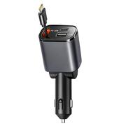 3 in 1 Retractable Car Charger Adapter 57W USB C Car Phone Charger with Retractable Type-C Cable/USB C/USB A, 12V/24V Socket for iPhone 16 15 Pro Max iPad Galaxy S25/24/Ultra/Plus Android devices