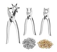 3-in-1 Revolving Hole Punching Pliers, Grommet Setting Tool Kit, Leather Hole Punch, Eyelet Plier, Open Ring Press Studs Plier, Set of 3 Steel Punch Tools Kit for Fabric, Leather, Paper