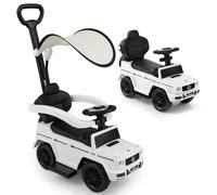 3 in 1 Ride on Push Car, Push Along Car with Removable Push Handle, Adjustable Canopy, Guardrail, Underneath Storage, Horn and Sound, Sliding Car for Toddlers (White)
