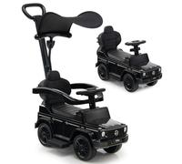 3 in 1 Ride on Push Car, Toddlers Sliding Along with Removable Handle, Adjustable Canopy, Guardrail, Underneath Storage, Horn and Sound (Black)