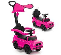 3 in 1 Ride on Push Car, Toddlers Sliding Along with Removable Handle, Adjustable Canopy, Guardrail, Underneath Storage, Horn and Sound (Pink)