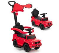 3 in 1 Ride on Push Car, Toddlers Sliding Along with Removable Handle, Adjustable Canopy, Guardrail, Underneath Storage, Horn and Sound (Red)