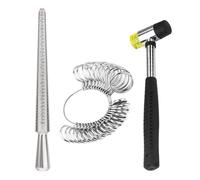 3 in 1 Ring Mandrel Sizer Gauge Set, Ring Sizer Tool Set with Rubber Jeweler's Mallet Hammer Steel Finger Size Measuring Stick Wire Wrap Jewellery Tools for Jewellery Making Repair (0-13 Meido Circle)