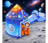 3 in 1 Rocket Ship Play Tent with Ball Pit Tunnel for Kids | 3PC Astronaut Space Playhouse, Indoor Outdoor, Spacious Foldable Pop Up Tent Set, Birthday Party Gift for Child Boy Girl