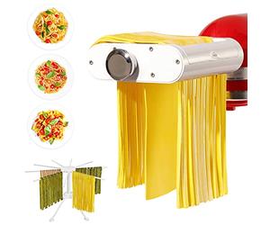 3 in 1 Roller & Cutters Attachment Set For KitchenAid Stand Mixers Included Pasta Sheet Roller, Spaghetti, Fettuccine Cutter Maker Accessories, And Cleaning Brush & Pasta Drying Rack