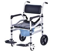 3-in-1 Rolling Shower Commode Wheelchair, Bedside Toilet Chair with Lockable Wheels, Padded Seat & Detachable Bucket,Aid for Elderly Disabled,Style A