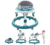 3 in 1 Round Baby Walker with Music Height Adjustable,Multifunctional Foldable Kids Push Walker Sit and Stand with 360° Wheels,Dinner Tray and Game Play Center for Girls Boys Toddlers 6 Months+