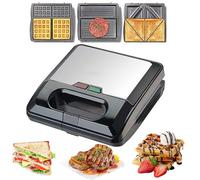 3-in-1 Sandwich Maker & Waffle Maker, 750W Toaster with Double Sided Baking, Removable Non-Stick Plates Steak Machine, Panini Press for Steak Burgers