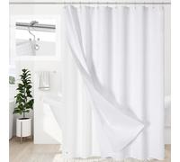 3 in 1 Shower Curtain Set, White Waffle Shower Curtain and PEVA Liner Set with 12 Double Sided Stainless Steel Shower Curtain Hooks, Waterproof Fabric Shower Curtains for Bathroom, 72 x 72