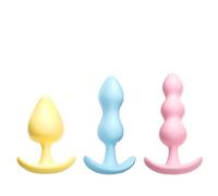 3-in-1 Silicone Butt Plug Set - Colourful Pink, Blue & Yellow Anal Toys for Men, Anal Training Kit, Silicone Sex Toys for Anal Stretch & Pleasure