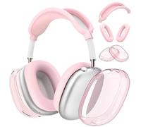 3 in 1 Silicone Case Cover Compatible with Apple Airpods Max Headphones, Clear Soft TPU Ear Cups Cover/Silicone Ear Pad Case Cover/Headband Cover Compatible with Apple Airpods Max (Clear Pink)
