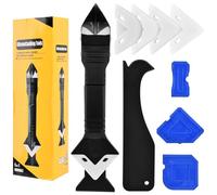 3 in 1 Silicone Caulking Tool Stainless Steelhead, 11Pcs Grout Removal Tools 5 Replacement Silicone Pads 3 Glass Glue Angle Scrapers, Caulk Remover for Kitchen Bathroom Window