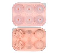 3 in 1 Silicone Ice Cube Tray with Lid, Rose Diamond Circular Ice Tray Set, 6 Cavity Easy Release Molds for Freezer, Whiskey, Cocktails, Coffee (Pink)