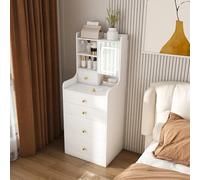 3-in-1 Small Makeup Vanity Desk Set with LED Mirror Lights Adjustable Color Hidden Storage Stool Stylish Dresser Table for Women's Bedroom