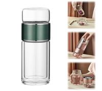 3-in-1 Smart Tea Infuser,Double Layered Glass Tea Separation Cup with Integrated Strainer,Portable Insulated Water Separation Glass Teapots for Blooming & Loose Leaf Tea (Green, 420ml)