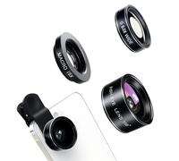 3-in-1 Smartphone Camera Lens Kit - 198° Fisheye, 0.63× Wide-Angle & 15× Macro Clip-On Lens Set for iPhone, Samsung & Android Phones (Black)