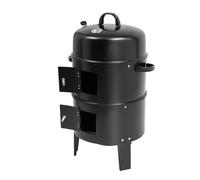 3-in-1 Smoker Grill Adjustable Wind Strength 2 Layers Smoker Barrel Smoker Grill with Lid & Thermometer, Smoked / Stewed / Grilled Smoker Made of Iron Camping Smoker Barrel