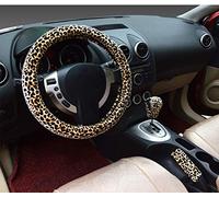 3 in 1 Soft Leopard Car Steering Wheel Cover Handbrake Grip Gear Shift Collar Covers Short Plush Warm Winter for Women (Beige,Standard)