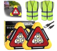 3-In-1 Solar Emergency Triangle Warning Light at the Roadside, 4 Modes LED Warning Triangle Ligh, Waterproof Roadside Breakdown Safety Lamp for Traffic Warnings Roadblocks Field Rescue (1,LC*2)