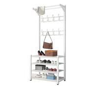 3-in-1 Space-Saving Coat Rack, Shoe Bench with 4-Tier Shoe Storage & Hooks, Modern Entryway nizer for Living Room, Hallway, Veranda (Black, 78cm/31'')