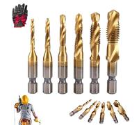 3 In 1 Spiral Flute Drill Bits, 3 In 1 Spiral Tap Hex Shank Drill Bit Set, Metric Combination Threading Tools Kit, Invisiblen Metric Thread Tap Drills Bits Set for Drilling & Tapping (Gold,Short)