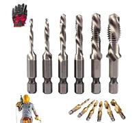 3 In 1 Spiral Flute Drill Bits, 3 In 1 Spiral Tap Hex Shank Drill Bit Set, Metric Combination Threading Tools Kit, Invisiblen Metric Thread Tap Drills Bits Set for Drilling & Tapping (Silver,Long)