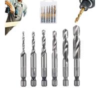 3 In 1 Spiral Tap Hex Shank Drill Bit Set,M3/M4/M5/M6/M8/M10 Drill Bits High Speed Steel,Professional Thread Tap Drill Bit Set,Quick Change Impact Driver Socket (Sliver)