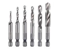3 in 1 Spiral Tap Hex Shank Drill Bit Set, M3/M4/M5/M6/M8/M10 Professional Thread Tap Drill Bit Set, Quick Change Impact Driver Socket