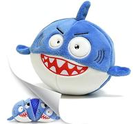 3 in 1 Squeaky Soft Plush Durable Dog Chew Toy for Aggressive Chewers, No Stuffing Interactive Tough Rip & Reveal Crinkle Blue Shark Ball in Gift Box, Puppy, Small & Large Breed Pets Birthday Present