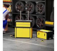 HOMCOM 3-in-1 Rolling Tool Box, Stackable, Modular Powder Coated Steel Toolbox with Tray, Handles, Latches, Wheels, Heavy Duty Tool Storage System for Workshop, Garage, 520mm x 320mm x 720mm, Yellow