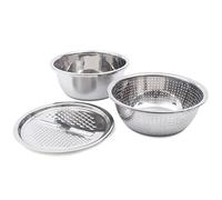 3 in 1 Stainless Steel Basin with Grater Vegetable Cutter Julienne Grater 28cm with Drain Basket Multifunctional Vegetable Fruits Washing Bowl Set Strainer for Washing Vegetable Kitchen Tool