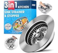 3-in-1 Stainless Steel Kitchen Sink Drain Strainer, JOMST Kitchen Gadget - Fast Drain, Water-Saving Stopper & Odor Blocker， Fits Standard 3.5″ Sink Drains