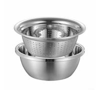 3 In 1 Stainless Steel Mixing Bowls Set With Strainer And Grater For Salad Prep, Vegetable Washing, And Baking Tasks, Silvery Finish, 26cm(2pcs Set)