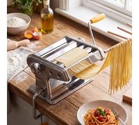 3-in-1 Stainless Steel Pasta Machine - 9 Adjustable Thickness Settings (0.6mm-4.8mm), 3 Width Cutters (2mm/6mm/9mm), Pasta Maker for Fresh Pasta, Spaghetti, Lasagne & Dumplings