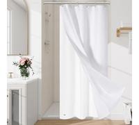 3 in 1 Stall Half Size Shower Curtain Set-72 W x 72 H, White Waffle Waterproof Fabric and PEVA Liner Set with Stainless Steel Hooks