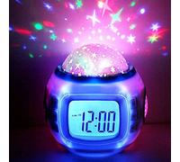 3 in 1 Star Sky Projector Lamp with LED Alarm Clock, Battery Powered Star Projector Light with Calendar Thermometer, Portable Digital Alarm Clock, Decorative Bedside Night Light for Bedroom Kids Room