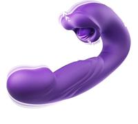 3 in 1 Suction Thrust Vibration Massager for Women | Clitoral Stimulator, 10 Modes, Waterproof Body-Safe Silicone | USB Rechargeable Quiet Orgasm Toy, Magnetic Charging, Purple